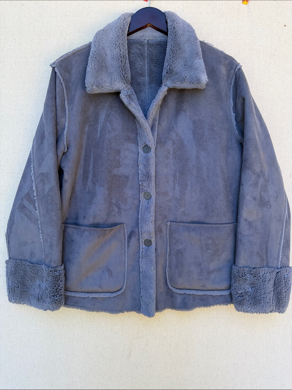 Brandon Thomas Plush Faux Shearling Jacket in Slate Gray